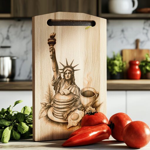 NYC Breakfast Charcuterie Board Engraving File with Statue