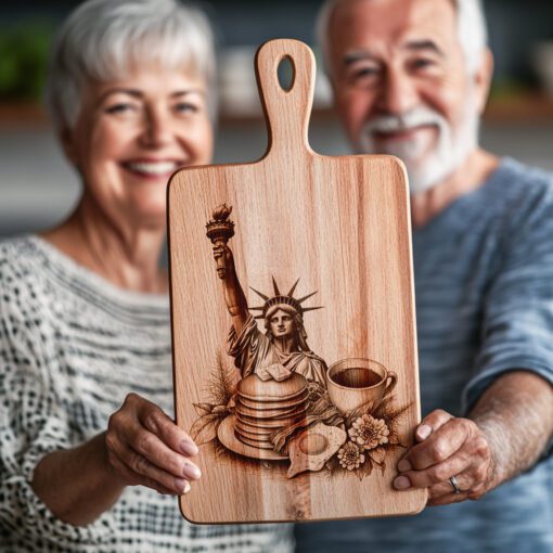 NYC Breakfast Charcuterie Board Engraving File with Statue