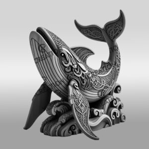 Whale 3D Laser Engraving Design, Nautical Art File