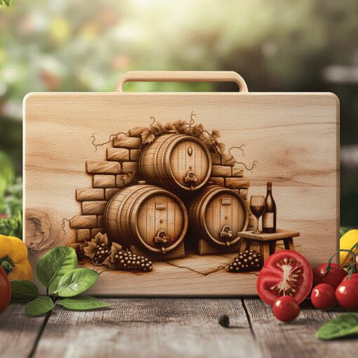 Retro Wine Barrel Charcuterie Board Laser Engraving File,