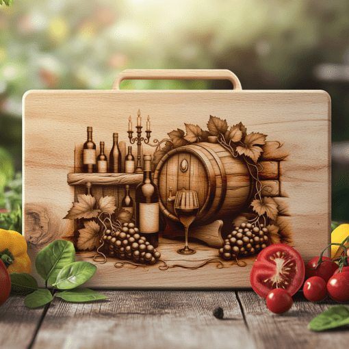 File per incisione laser per tagliere da affettati con bottiglia di vino retro e parete di mattoni, decorazione per cucina - immagine 3