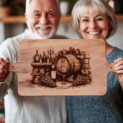 Retro Wine Bottle and Brick Wall Charcuterie Board