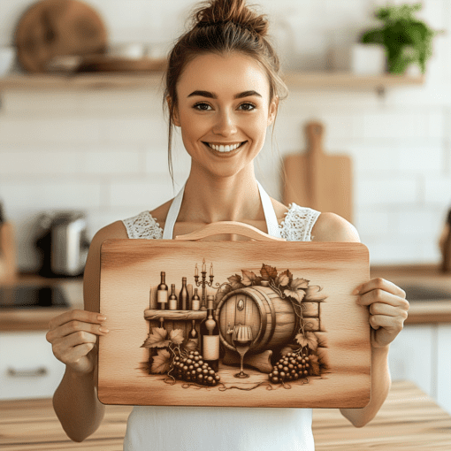 File per incisione laser per tagliere da affettati con bottiglia di vino retro e parete di mattoni, decorazione per cucina - immagine 6