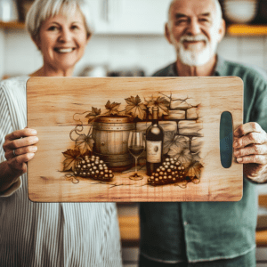 Retro Wine Bottle Charcuterie Board Engraving, Brick Wall