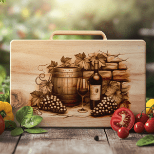 Retro Wine Bottle Charcuterie Board Engraving, Brick Wall