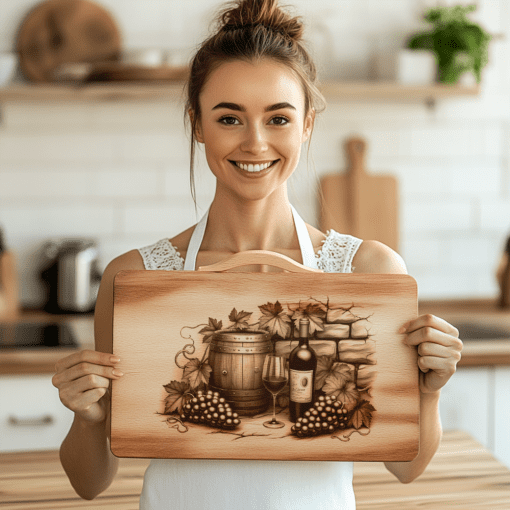 Retro Wine Bottle Charcuterie Board Engraving, Brick Wall