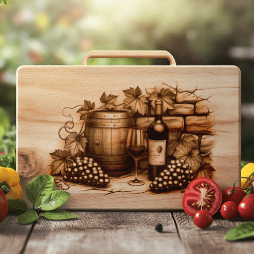 Retro Wine Bottle Charcuterie Board Engraving, Brick Wall