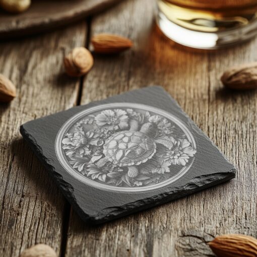 Sea Turtle 3D Illusion Slate Coaster Laser Engraving