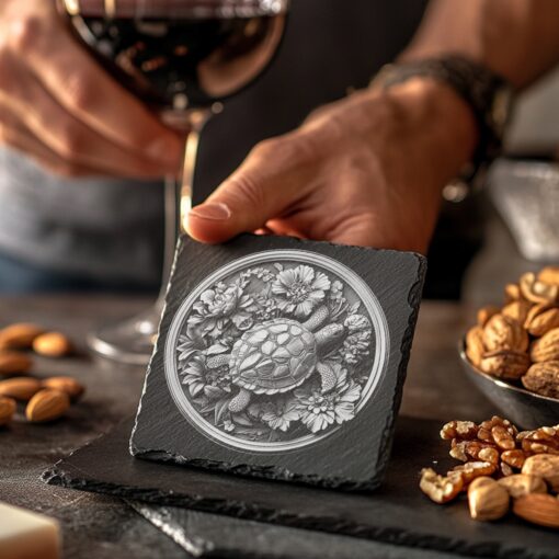 Sea Turtle 3D Illusion Slate Coaster Laser Engraving