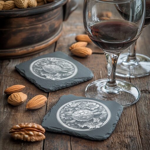 Sea Turtle 3D Illusion Slate Coaster Laser Engraving