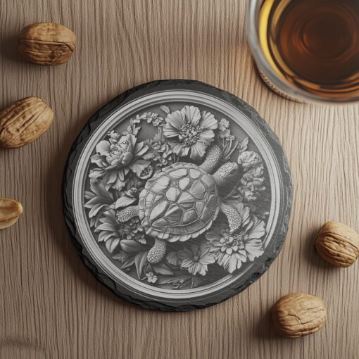 Sea Turtle 3D Illusion Slate Coaster Laser Engraving