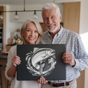 Slate Cheese Board Engraving File, Fish Jumping Design,