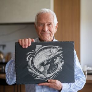 Slate Cheese Board Engraving File, Fish Jumping Design,