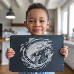Slate Cheese Board Engraving File, Fish Jumping Design,