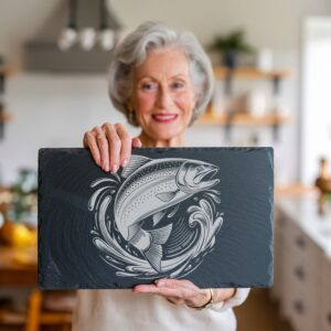Slate Cheese Board Engraving File, Fish Jumping Design,