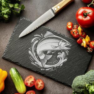 Slate Cheese Board Engraving File, Fish Jumping Design,