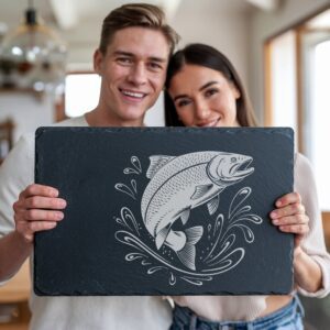 Slate Cheese Board Engraving File, Fish Jumping Water