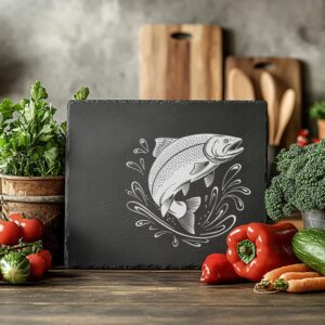 Slate Cheese Board Engraving File, Fish Jumping Water