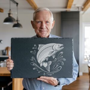 Slate Cheese Board Engraving File, Fish Jumping Water