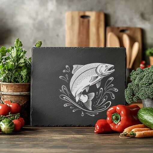 Slate Cheese Board Engraving File, Fish Jumping Water