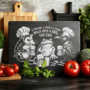 Slate Cheese Board Engraving File, Possum Frog Crow,