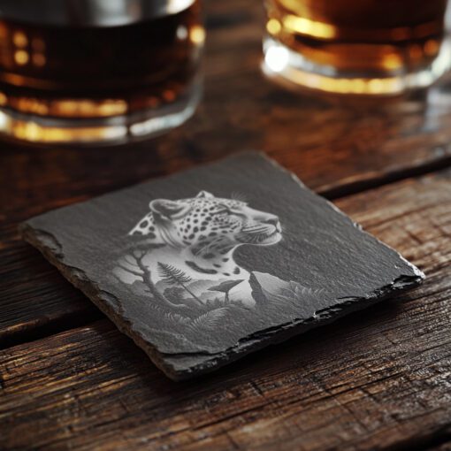 Slate Untersetzer Design, Lasergravur Muster, Doppelbelichtung Jaguar Wald Kunst Geschenk – Bild 6