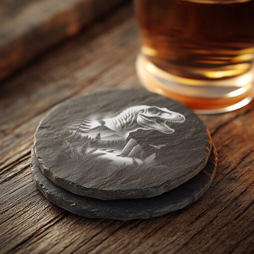 Slate Coaster Digital Design, Laser Engraved T-Rex Forest