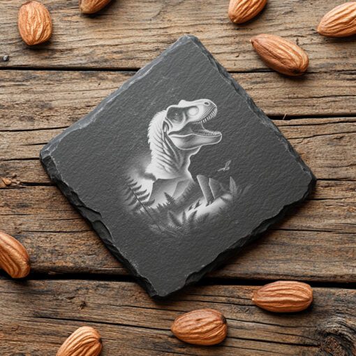 Slate Coaster Digital Design, Laser Engraved T-Rex Forest