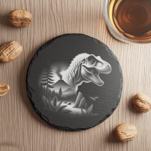 Slate Coaster Digital Design, Laser Engraved T-Rex Forest