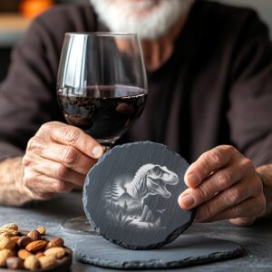 Slate Coaster Digital Design, Laser Engraved T-Rex Forest