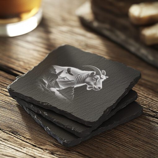 Diseño de grabado para posavasos de pizarra, Cabra montesa doble exposición, Arte de la naturaleza y vida salvaje - Imagen 6