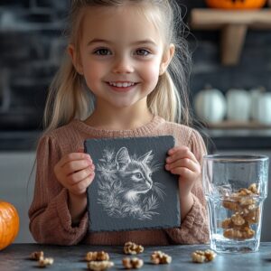 Slate Coaster Engraving File, 3D Cat and Flower,