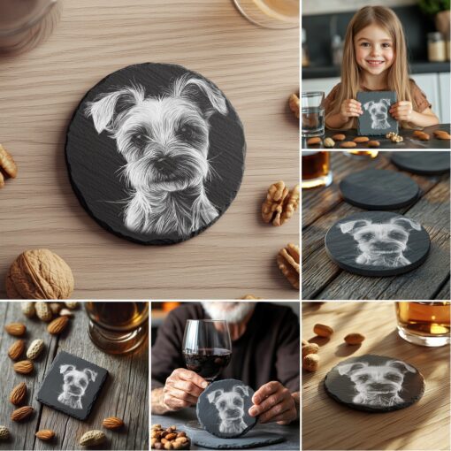 File di incisione per sottobicchieri in ardesia, Illusione 3D gatto cane animale domestico, Pacchetto PNG per la decorazione della casa - immagine 2