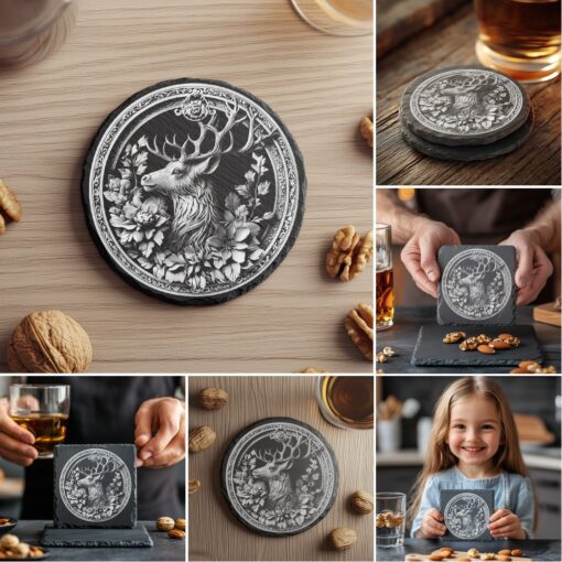File di incisione per sottobicchieri in ardesia, bundle, PNG animali in 3D, design per la decorazione domestica - immagine 2