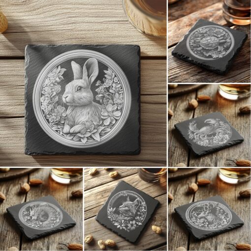 File di incisione per sottobicchieri in ardesia, bundle, PNG animali in 3D, design per la decorazione domestica - immagine 8