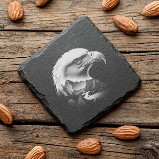 Slate Coaster Laser Engraved, Double Exposure Eagle with