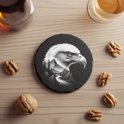 Slate Coaster Laser Engraved, Double Exposure Eagle with