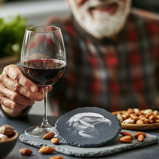Slate Coaster Laser Engraved, Double Exposure Eagle with