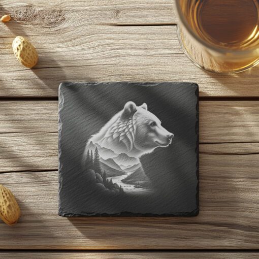 Fichier gravure laser, dessous de verre ardoise, Double exposition, Mont Ours, téléchargement instantané