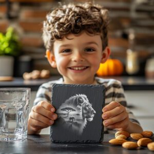 Slate Coaster Laser Engraving File, Double Exposure Lion