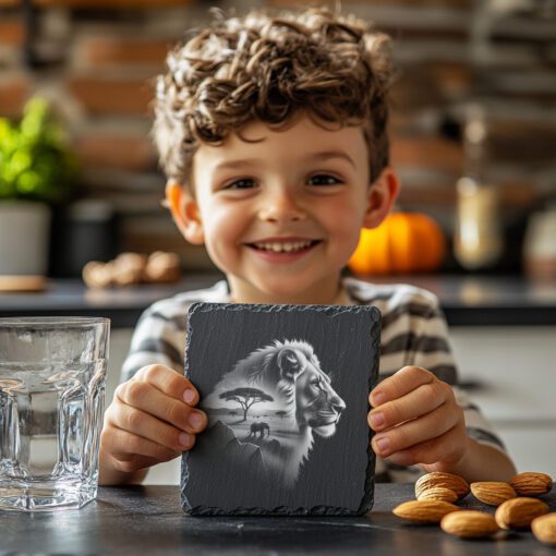Slate Coaster Laser Engraving File, Double Exposure Lion