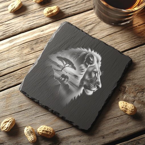 Slate Coaster Laser Engraving File, Double Exposure Lion