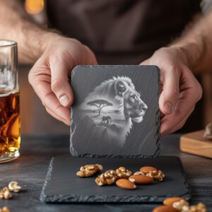 Slate Coaster Laser Engraving File, Double Exposure Lion