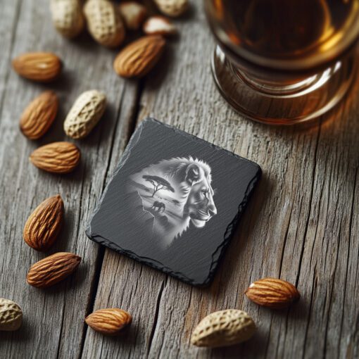 Slate Coaster Laser Engraving File, Double Exposure Lion