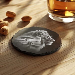 Slate Coaster Laser Engraving File, Double Exposure Lion