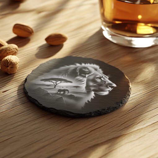 Slate Coaster Laser Engraving File, Double Exposure Lion