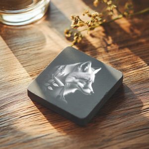 Slate Coaster Laser Engraving File, Double Exposure Wolf,