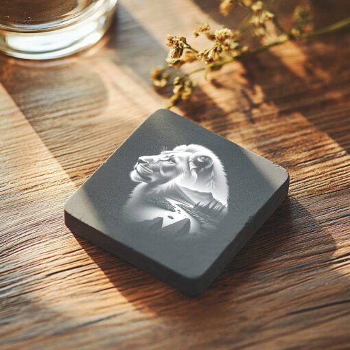 Slate Coaster Laser Engraving File, Lion and Mountain