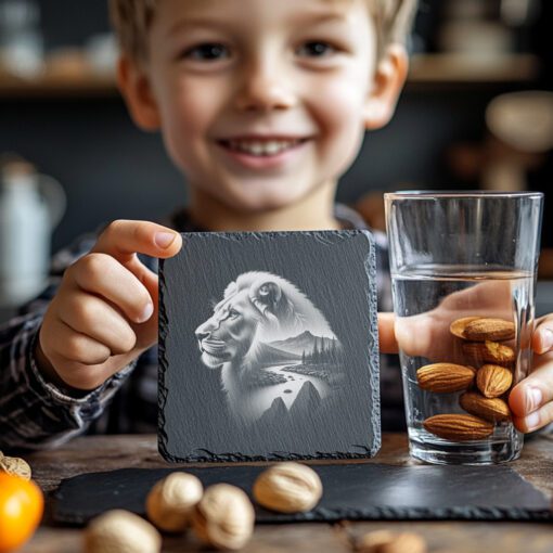 Slate Coaster Laser Engraving File, Lion and Mountain