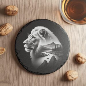 Slate Coaster Laser Engraving File, Lion and Mountain